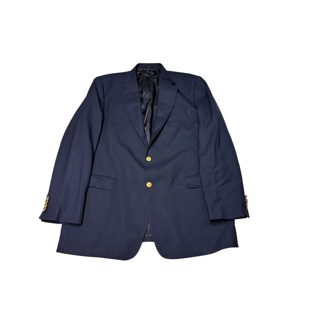 Brooks Brothers 346 Mens Navy Blue Wool Cashmere Gold Button Blazer 46L